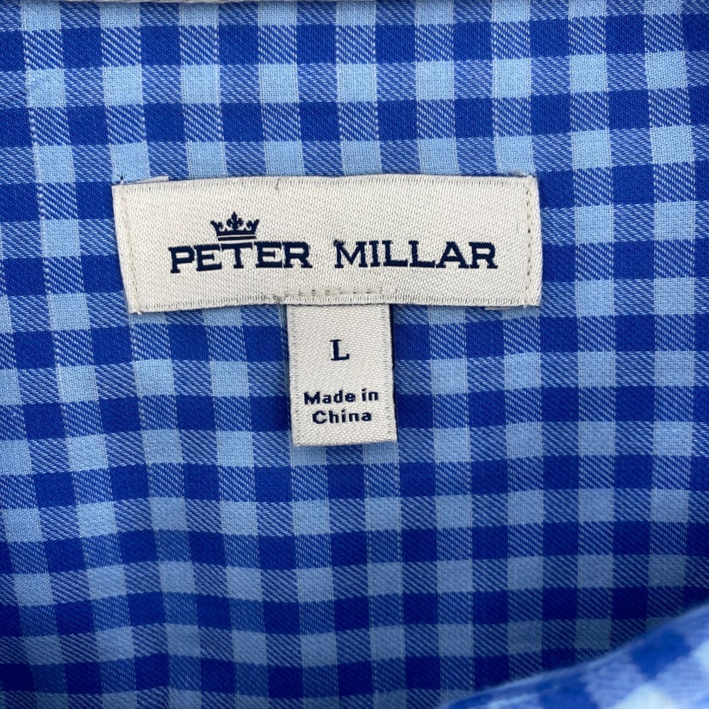 Peter Millar Mens Blue Gingham Plaid Long Sleeve Button Down Shirt Large L - Picture 2 of 9
